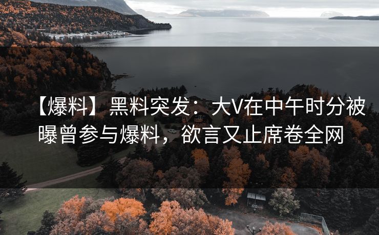 【爆料】黑料突发：大V在中午时分被曝曾参与爆料，欲言又止席卷全网