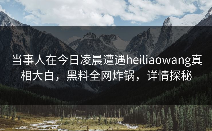 当事人在今日凌晨遭遇heiliaowang真相大白，黑料全网炸锅，详情探秘