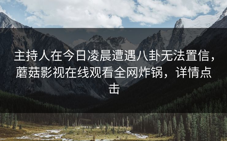 主持人在今日凌晨遭遇八卦无法置信,蘑菇影视在线观看全网炸锅,详情点击